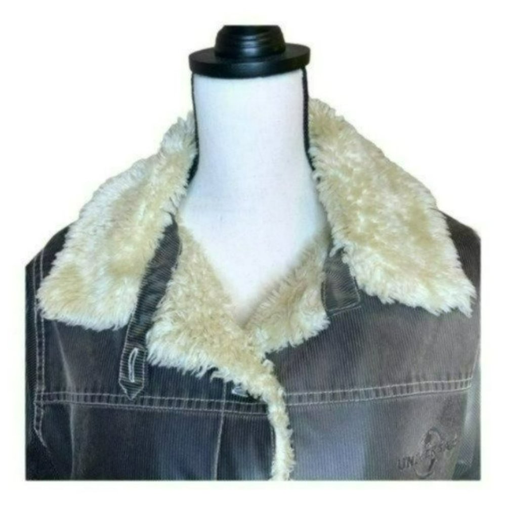 Universal Studios Retro Brown Pinstriped Faux Fur Lined Bomber Jacket Size M - Picture 7 of 15